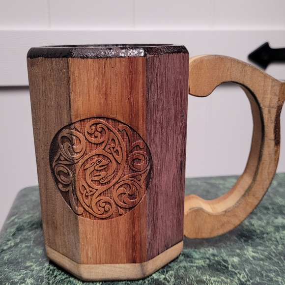 Handcrafted Wooden Mug with Carved Design - Picture 13 of 14